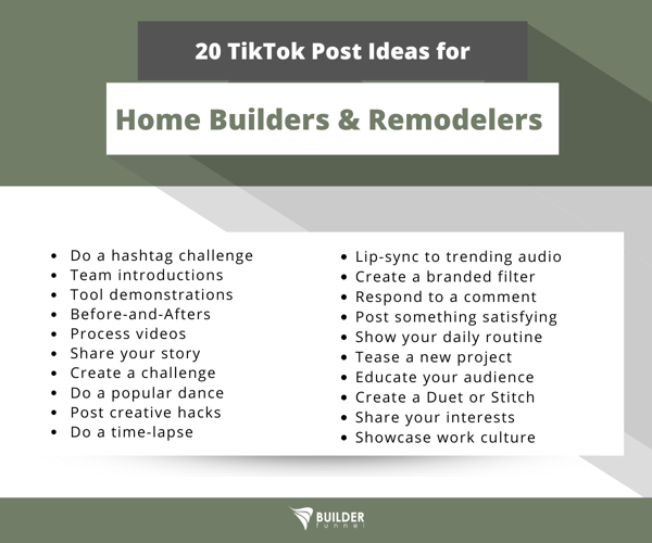 20 TikTok Post Ideas for Home Builders & Remodelers