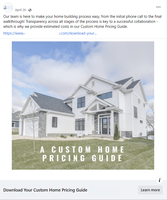 Custom Home Builder Acquires $21 Leads Using Boosted Facebook Posts