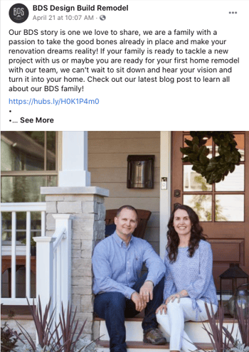 Facebook Post Idea for Remodelers, Contractors, and Home Builders - Company's Story