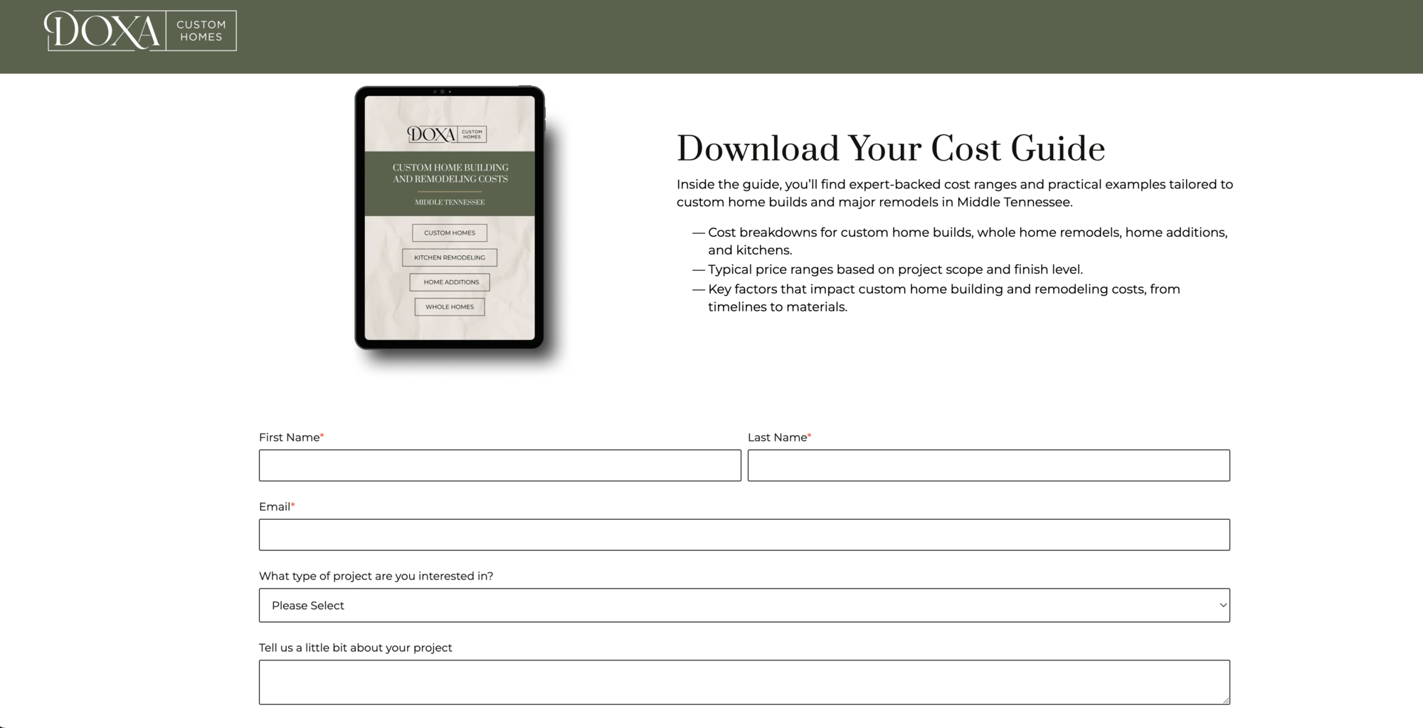 custom-home-building-cost-guide-middle-tennessee-download-page-with-tablet-mockup-and-lead-form